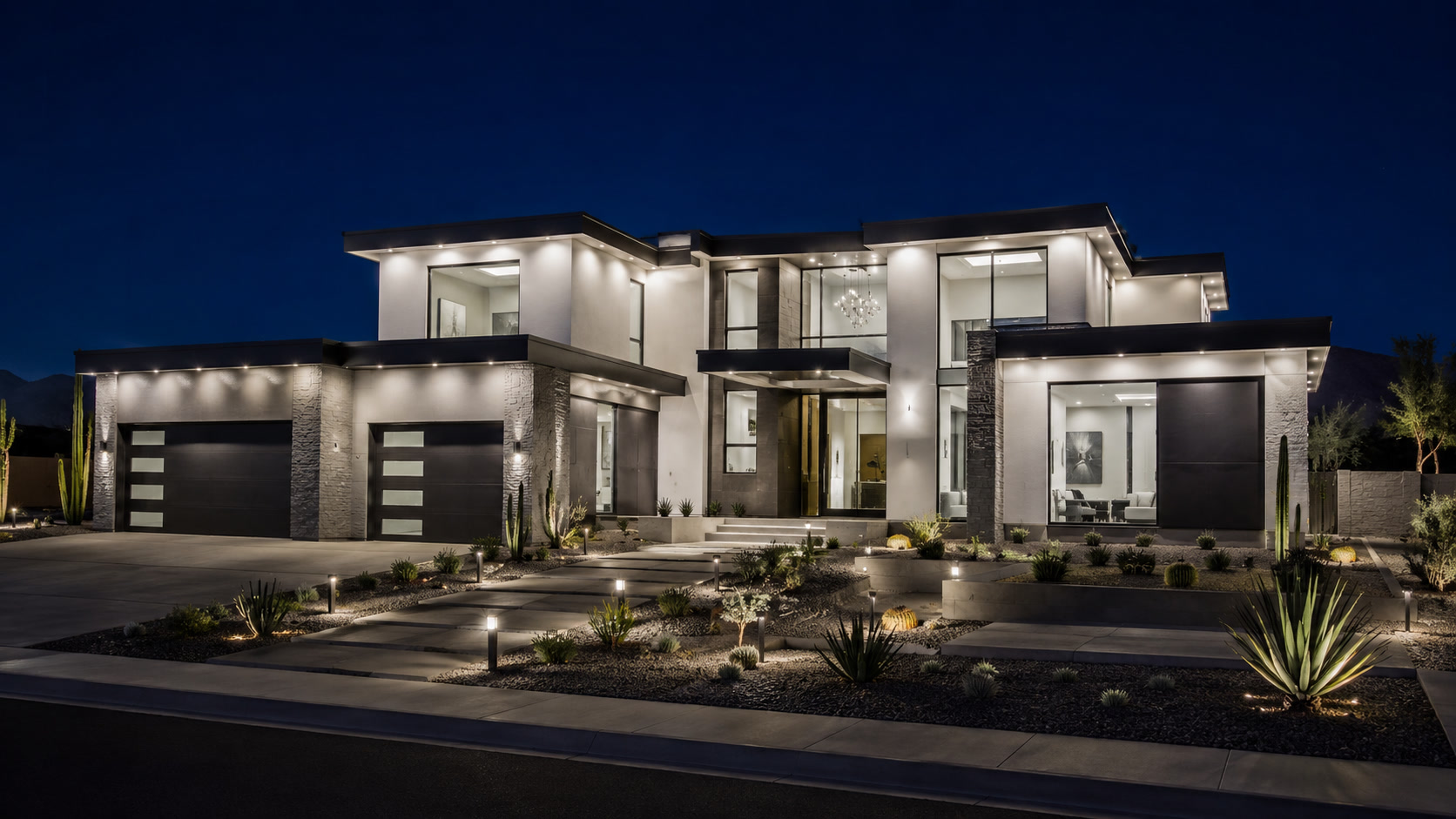 Cool white exterior lighting design visualization
